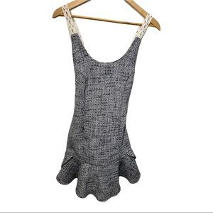 LOVER’S & FRIENDS BLUE WHITE CROCHET STRAPS TWEED JUMPER DRESS SIZE SMALL